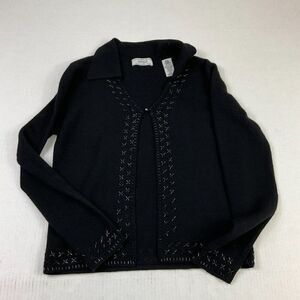 Lord & Taylor Wool Cardigan Black Button Beaded Sweater Long Sleeve PS Petites